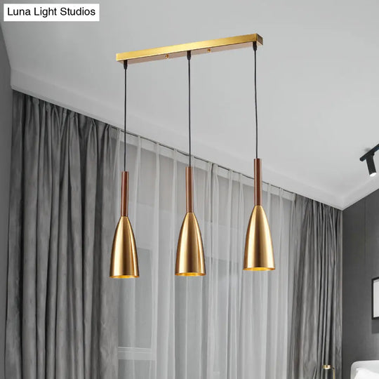 Modern Gold Bullet Cluster Pendant Light With 3-Bulb Metal Ceiling Canopy