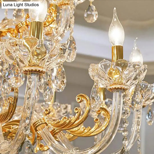 Modern Gold Candelabra Chandelier Light With Crystal Accents - 8 Metal Pendant Heads