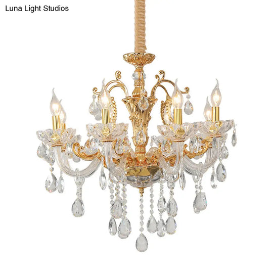 Modern Gold Candelabra Chandelier Light With Crystal Accents - 8 Metal Pendant Heads