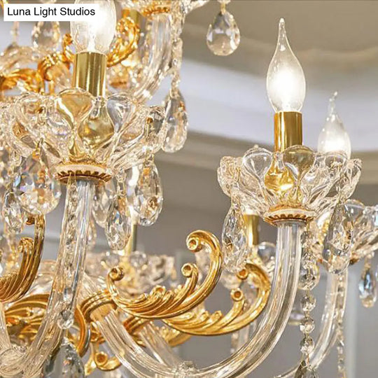 Modern Gold Candelabra Chandelier Light - 8 Heads Metal Pendant Lighting With Dangling Crystal