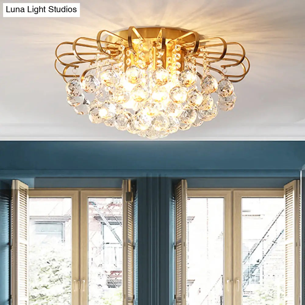 Modern Gold Cascade Flush Mount Light - Crystal Ball Ceiling (3/5 Lights 14’/18’ Wide)