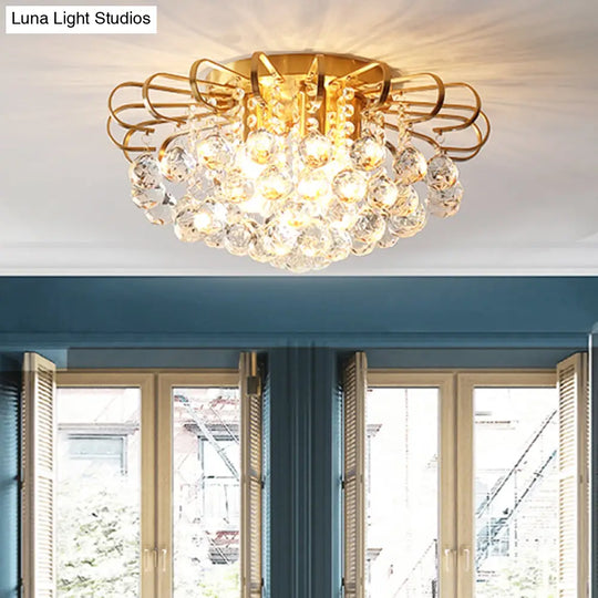 Modern Gold Cascade Flush Mount Light - Crystal Ball Ceiling (3/5 Lights 14’/18’ Wide)