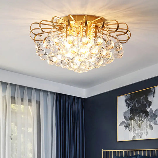 Modern Gold Cascade Flush Mount Light - Crystal Ball Ceiling (3/5 Lights 14’/18’ Wide) / 14’