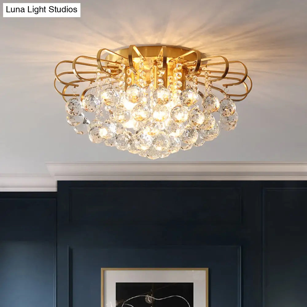 Modern Gold Cascade Flush Mount Light - Crystal Ball Ceiling (3/5 Lights 14/18 Wide)