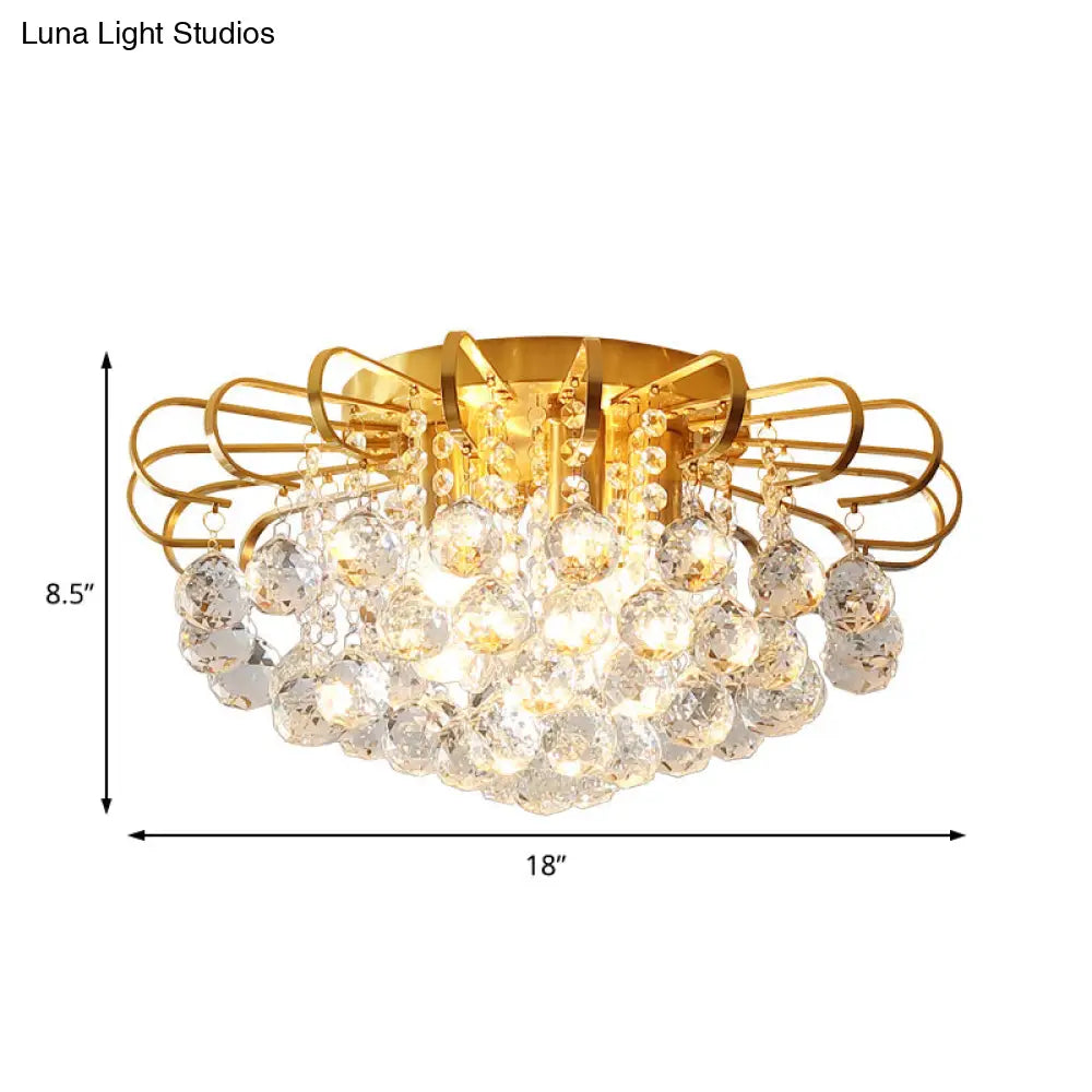 Modern Gold Cascade Flush Mount Light - Crystal Ball Ceiling (3/5 Lights 14’/18’ Wide)