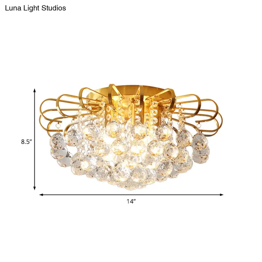 Modern Gold Cascade Flush Mount Light - Crystal Ball Ceiling (3/5 Lights 14’/18’ Wide)