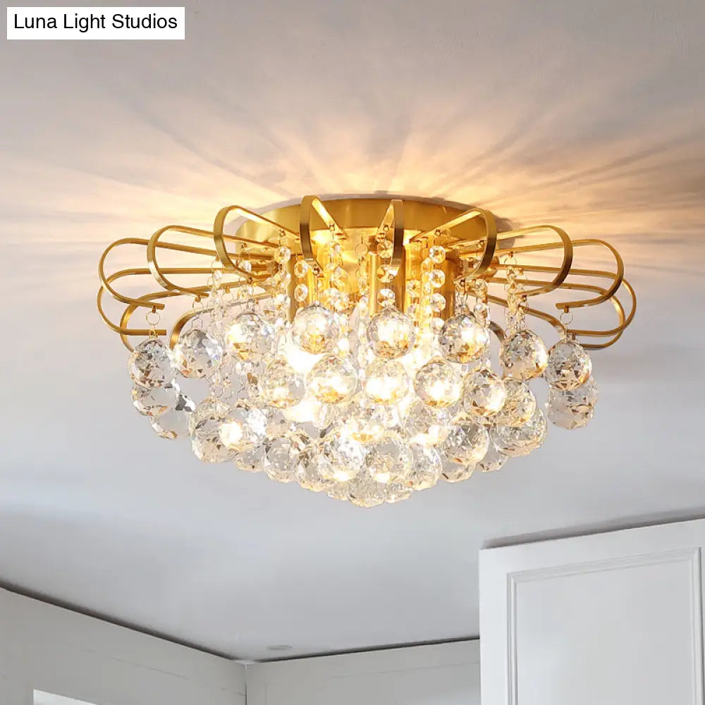 Modern Gold Cascade Flush Mount Light - Crystal Ball Ceiling (3/5 Lights 14’/18’ Wide)