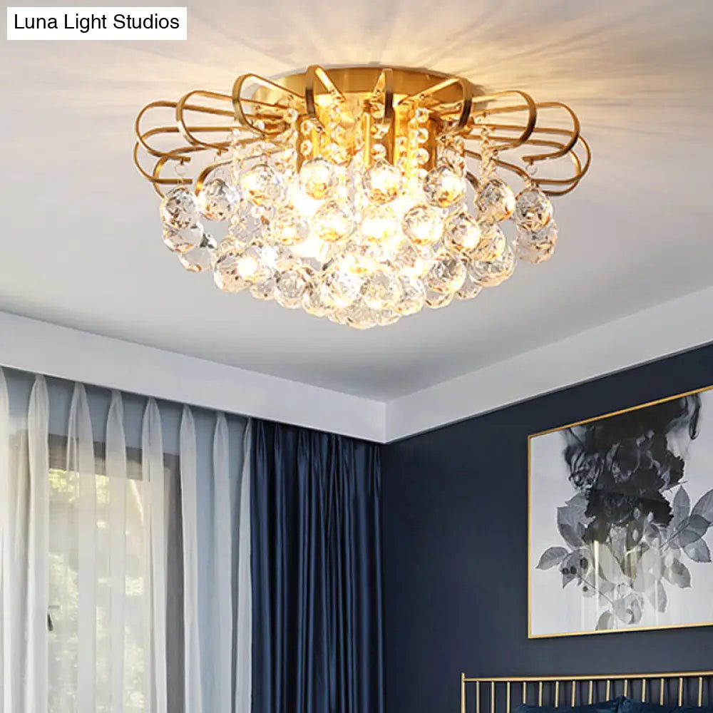 Modern Gold Cascade Flush Mount Light - Crystal Ball Ceiling (3/5 Lights 14/18 Wide) / 14