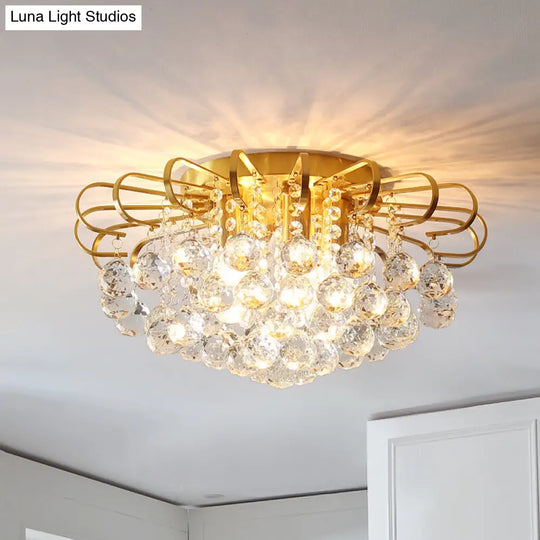 Modern Gold Cascade Flush Mount Light - Crystal Ball Ceiling (3/5 Lights 14/18 Wide)