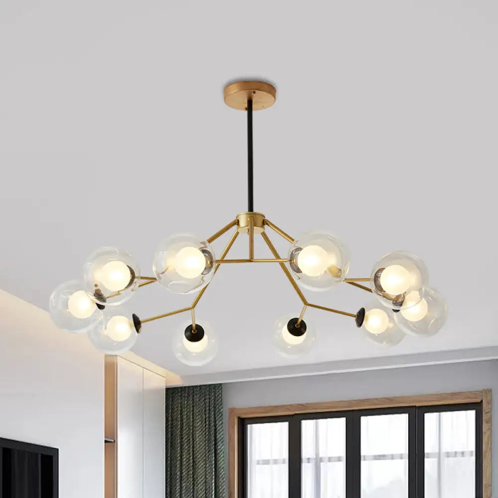 Modern Gold Ceiling Chandelier: Global Glass Pendant Light With 10 Bulbs For Living Room