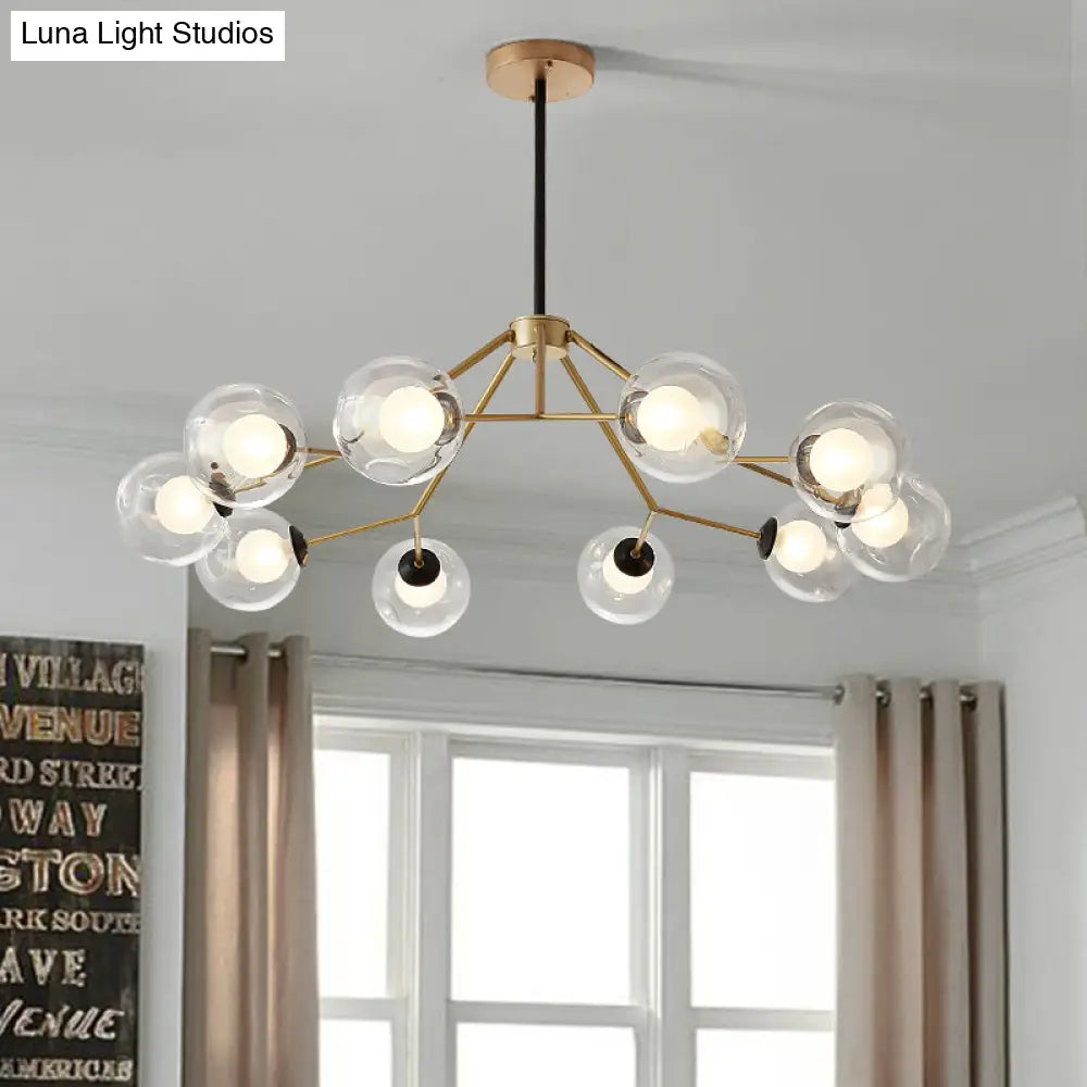 Modern Gold Ceiling Chandelier: Global Glass Pendant Light With 10 Bulbs For Living Room