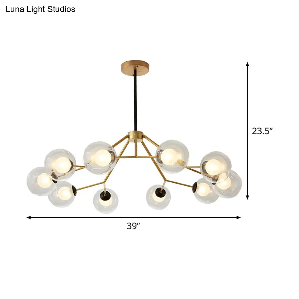 Modern Gold Ceiling Chandelier: Global Glass Pendant Light With 10 Bulbs For Living Room