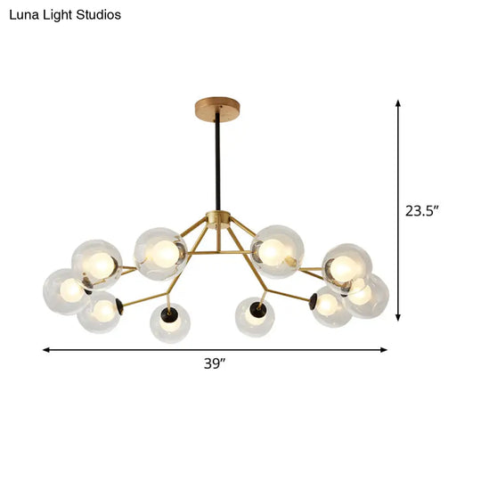 Modern Gold Ceiling Chandelier: Global Glass Pendant Light With 10 Bulbs For Living Room