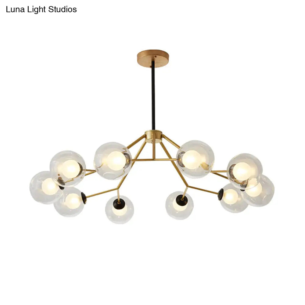 Modern Gold Ceiling Chandelier: Global Glass Pendant Light With 10 Bulbs For Living Room