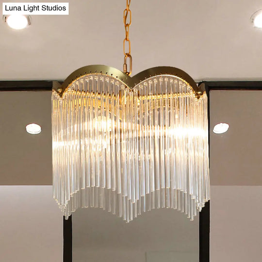 Modern Gold Ceiling Chandelier With Crystal Rod Shades - 3/6 Heads Kitchen Hanging Lamp