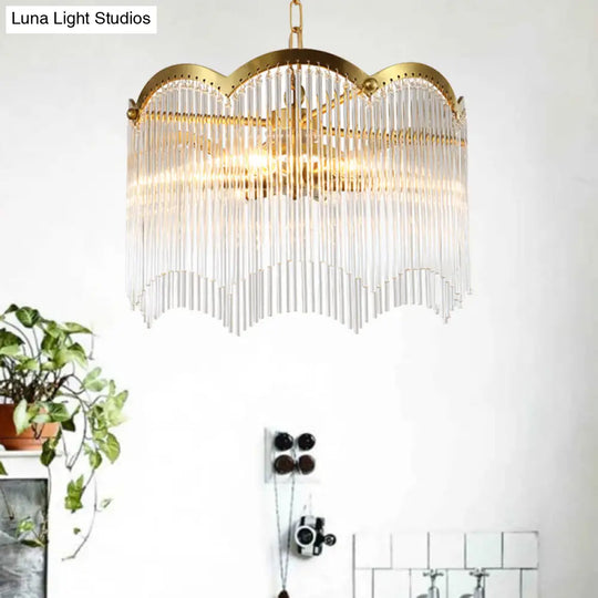 Modern Gold Ceiling Chandelier With Crystal Rod Shades - 3/6 Heads Kitchen Hanging Lamp