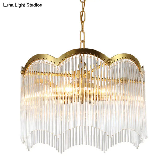 Modern Gold Ceiling Chandelier With Crystal Rod Shades - 3/6 Heads Kitchen Hanging Lamp