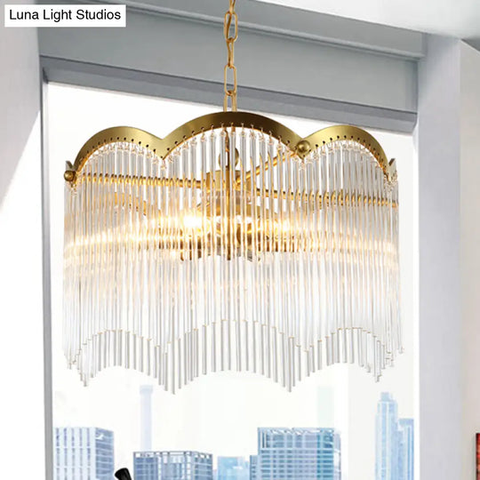 Modern Gold Ceiling Chandelier With Crystal Rod Shades - 3/6 Heads Kitchen Hanging Lamp