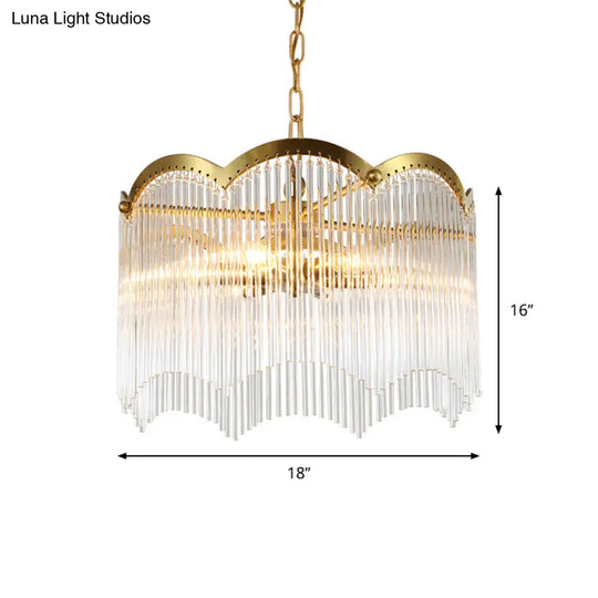 Modern Gold Ceiling Chandelier With Crystal Rod Shades - 3/6 Heads Kitchen Hanging Lamp