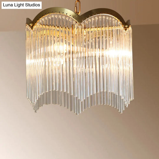 Modern Gold Ceiling Chandelier With Crystal Rod Shades - 3/6 Heads Kitchen Hanging Lamp