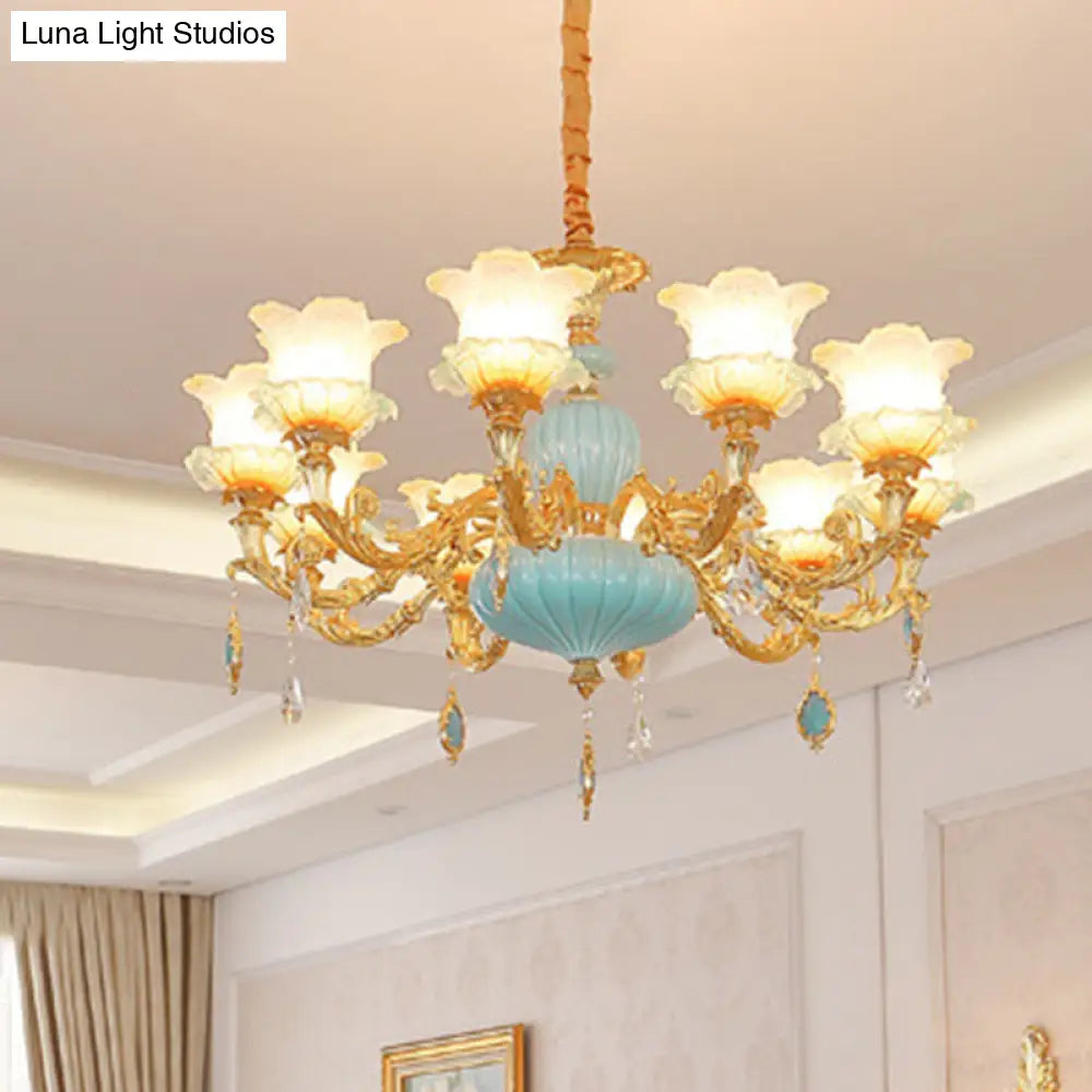 Modern Gold Ceiling Chandelier With Frosted Glass Crystal Accents