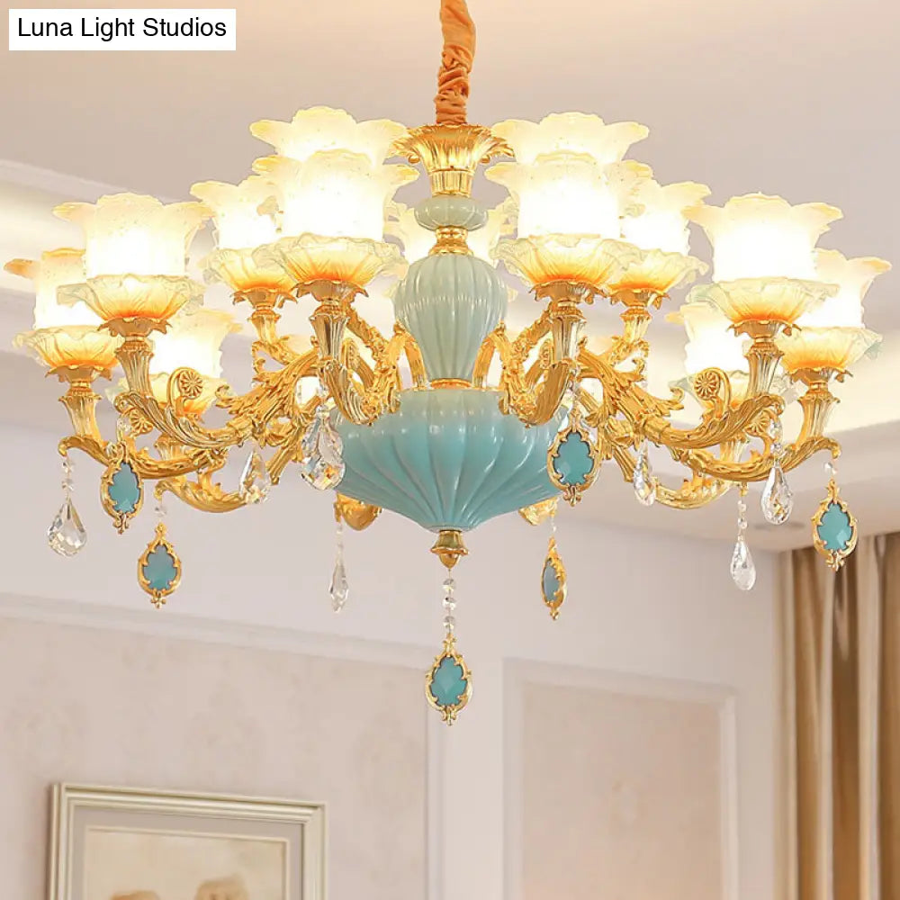 Modern Gold Ceiling Chandelier With Frosted Glass Crystal Accents