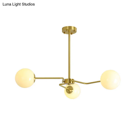 Modern Gold Ceiling Light With White Glass Shade - 3 Bulbs Semi Flush Mounted For Bedroom