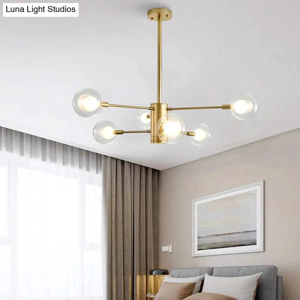 Modern Gold Chandelier Lamp - 6/8 Lights With Clear Glass Shade Ceiling Hang Light For Living Room