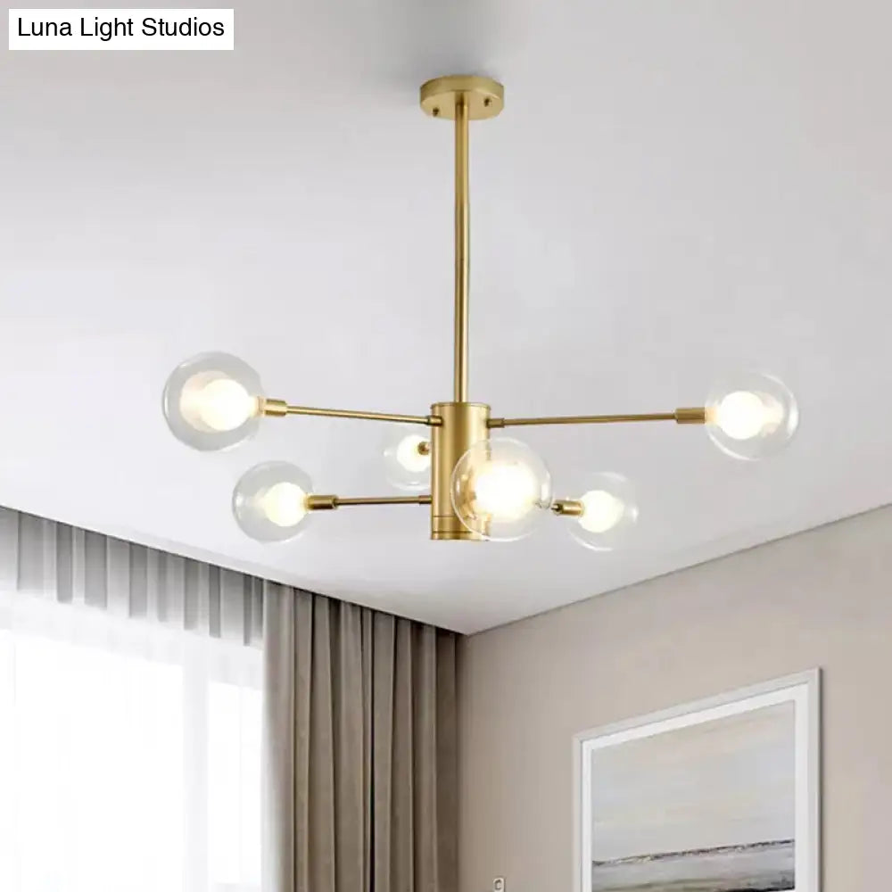 Modern Gold Chandelier Lamp With Clear Glass Shades - 6/8 Lights Ideal For Living Room Ceiling