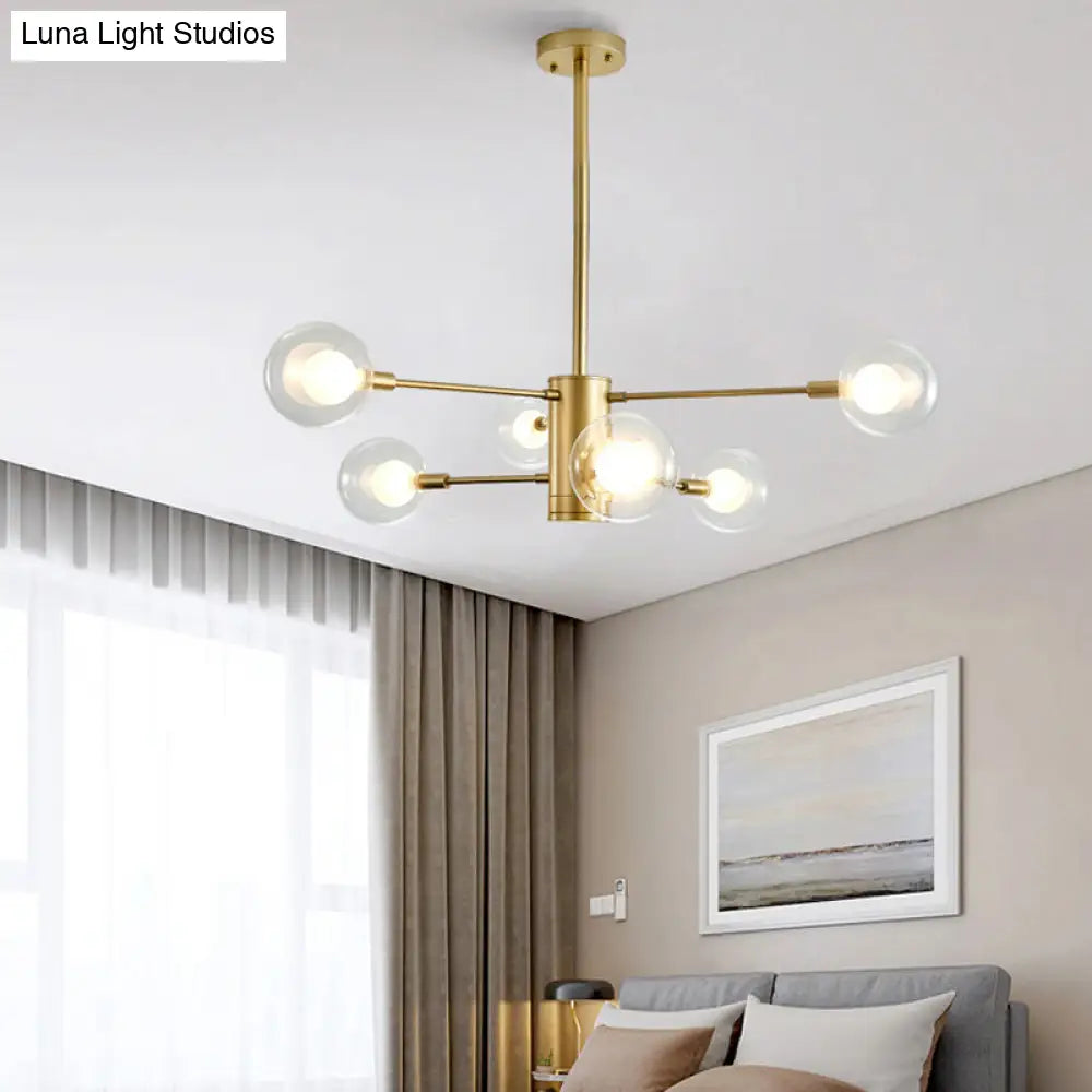 Modern Gold Chandelier Lamp With Clear Glass Shades - 6/8 Lights Ideal For Living Room Ceiling