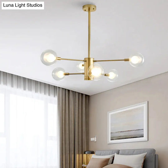 Modern Gold Chandelier Lamp With Clear Glass Shades - 6/8 Lights Ideal For Living Room Ceiling