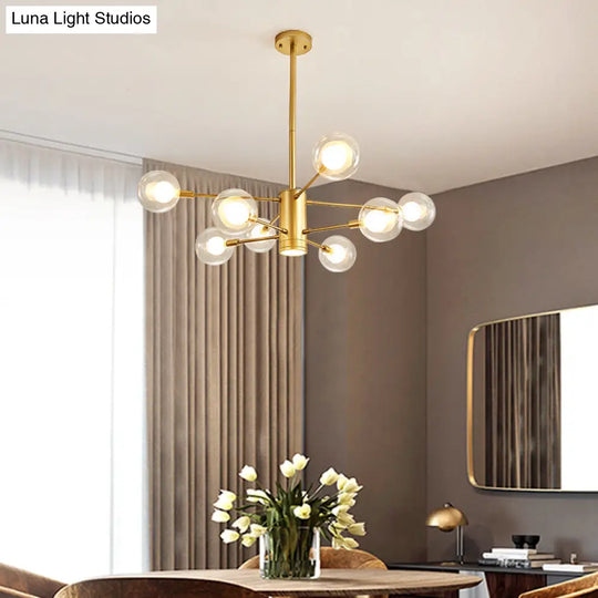 Modern Gold Chandelier Lamp - 6/8 Lights With Clear Glass Shade Ceiling Hang Light For Living Room