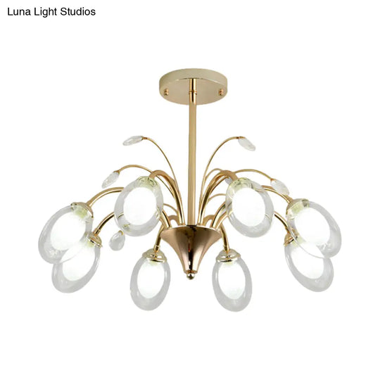 Modern Gold Chandelier Lamp With Oval Glass Shades - 6/8/10 Head Ceiling Light