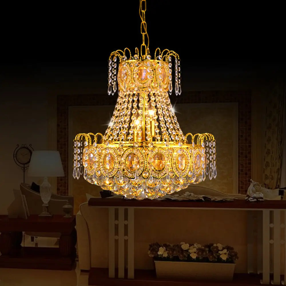 Modern Gold Chandelier Light: Crystal Flared Hanging Ceiling Light With 5 Lights For Living Room