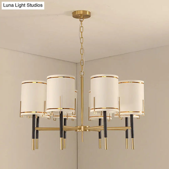 Modern Gold Chandelier Light Fixture - Cylindrical Fabric Ceiling Lighting For Living Room