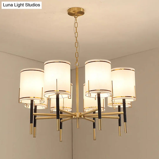 Modern Gold Chandelier Light Fixture - Cylindrical Fabric Ceiling Lighting For Living Room