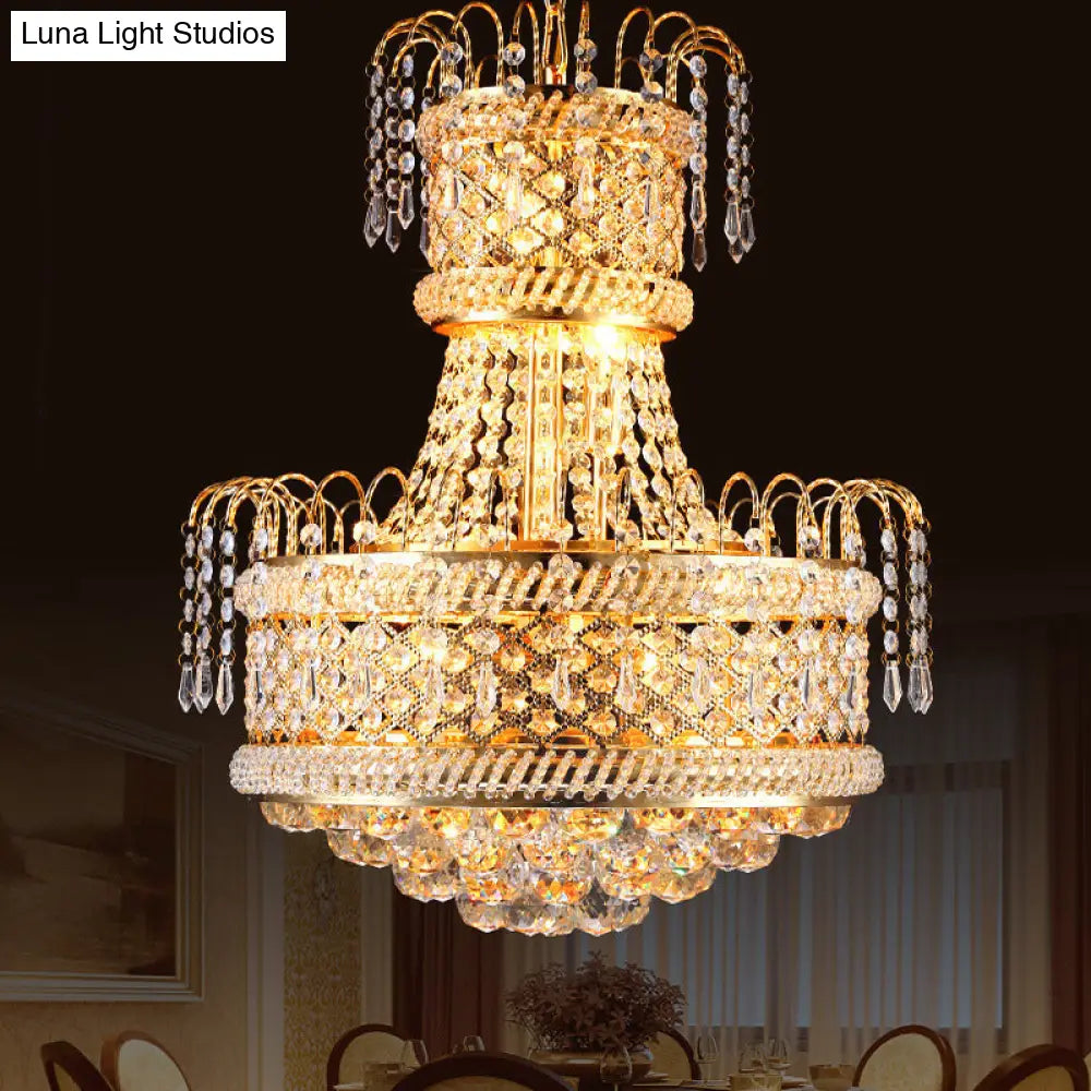 Modern Gold Chandelier Light With Mushroom Crystal Shade - 5/8 Lights 16’/19.5’ Wide