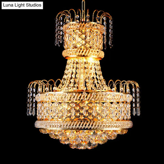 Modern Gold Chandelier Light With Mushroom Crystal Shade - 5/8 Lights 16’/19.5’ Wide