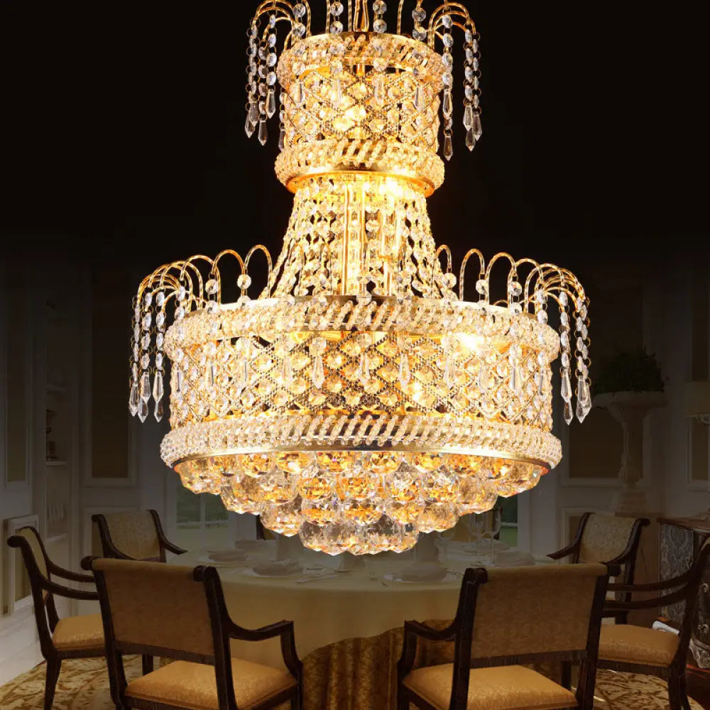 Modern Gold Chandelier Light With Mushroom Crystal Shade - 5/8 Lights 16’/19.5’ Wide / 19.5’