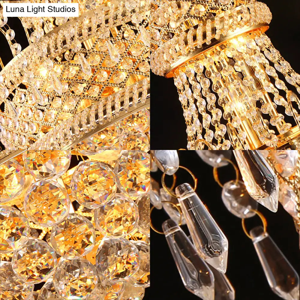 Modern Gold Chandelier Light With Mushroom Crystal Shade - 5/8 Lights 16’/19.5’ Wide