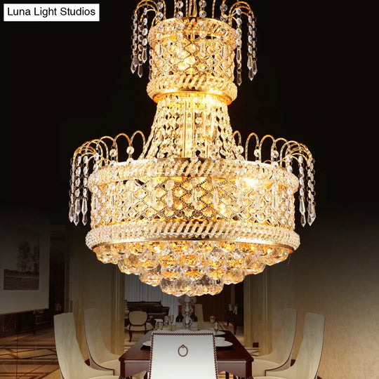 Modern Gold Dining Room Chandelier Light Fixture With Mushroom Crystal Shade 5/8 Lights 16/19.5 Wide