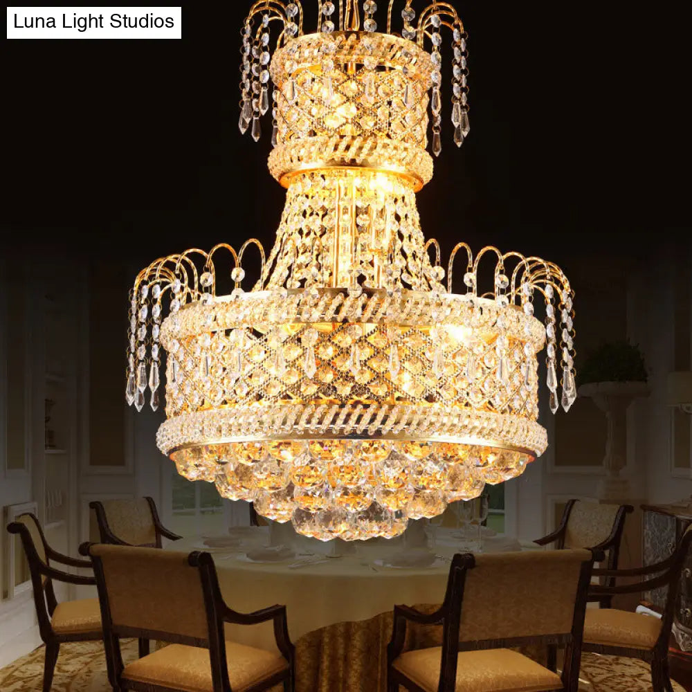 Modern Gold Dining Room Chandelier Light Fixture With Mushroom Crystal Shade 5/8 Lights 16/19.5 Wide