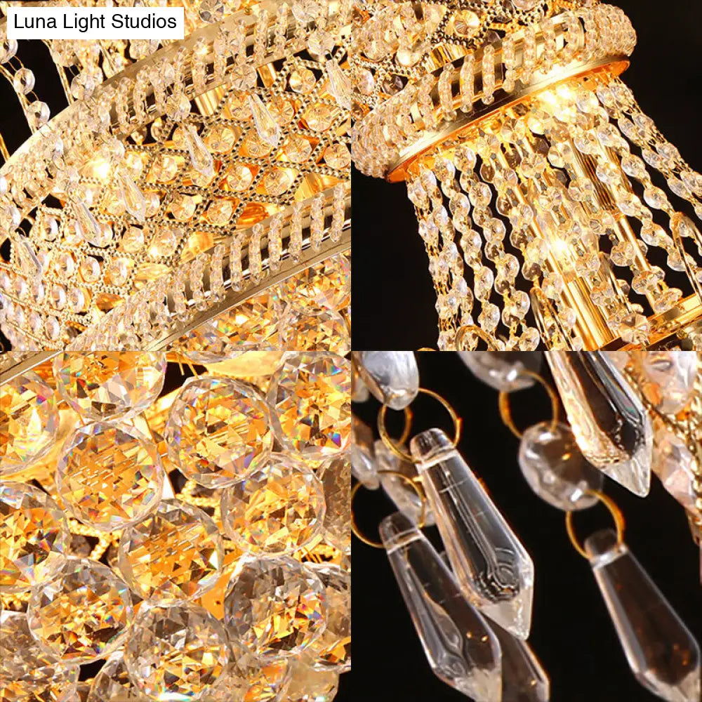 Modern Gold Dining Room Chandelier Light Fixture With Mushroom Crystal Shade 5/8 Lights 16/19.5 Wide