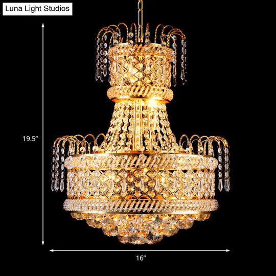 Modern Gold Chandelier Light With Mushroom Crystal Shade - 5/8 Lights 16’/19.5’ Wide