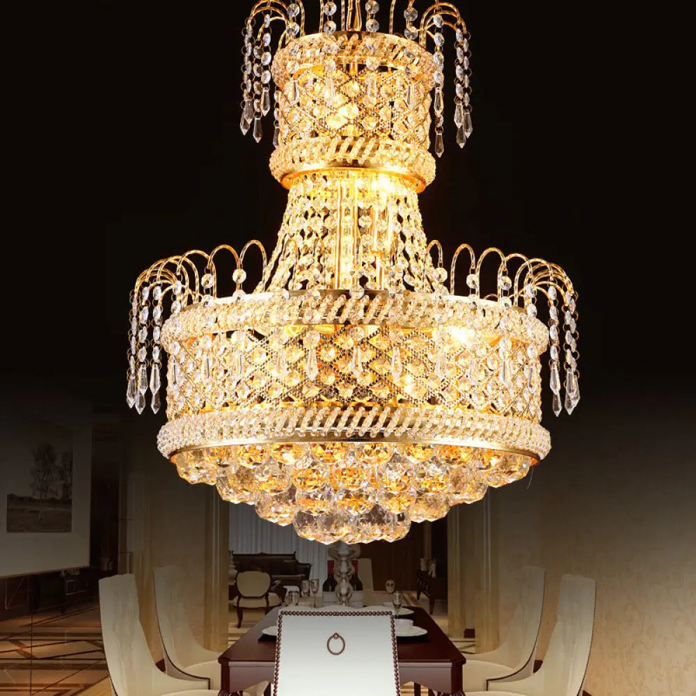 Modern Gold Chandelier Light With Mushroom Crystal Shade - 5/8 Lights 16’/19.5’ Wide / 16’