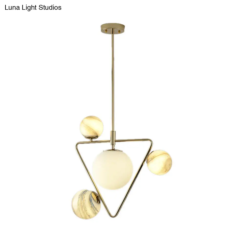 Modern Gold Chandelier Light With Nordic Ball Design - Frosted Glass 4-Bulb Pendant Lamp For Living