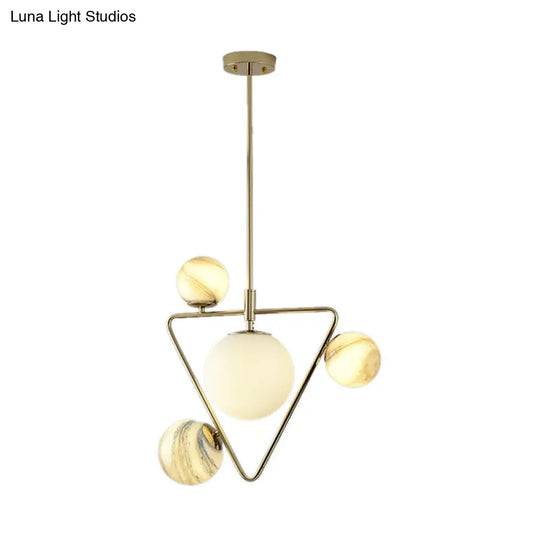 Modern Gold Chandelier Light With Nordic Ball Design - Frosted Glass 4-Bulb Pendant Lamp For Living