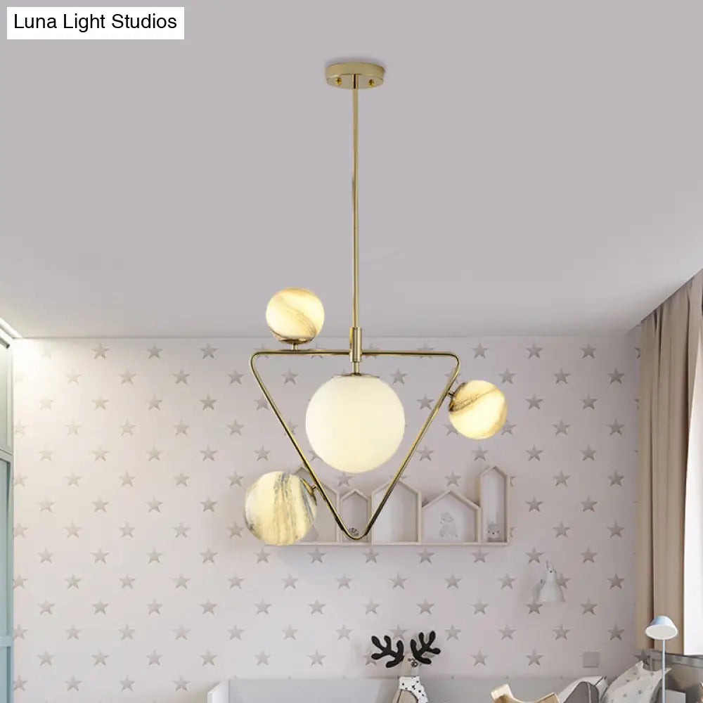 Modern Gold Chandelier Light With Nordic Ball Design - Frosted Glass 4-Bulb Pendant Lamp For Living