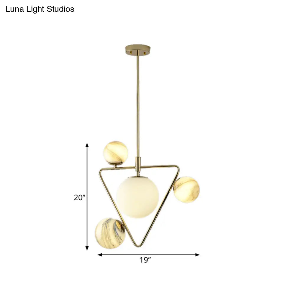 Modern Gold Chandelier Light With Nordic Ball Design - Frosted Glass 4-Bulb Pendant Lamp For Living