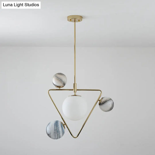 Modern Gold Chandelier Light With Nordic Ball Design - Frosted Glass 4-Bulb Pendant Lamp For Living